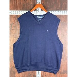 Polo Ralph Lauren V-Neck Pullover‎ Vest Sweater Golf Blue Mens 2XL XXL Cotton